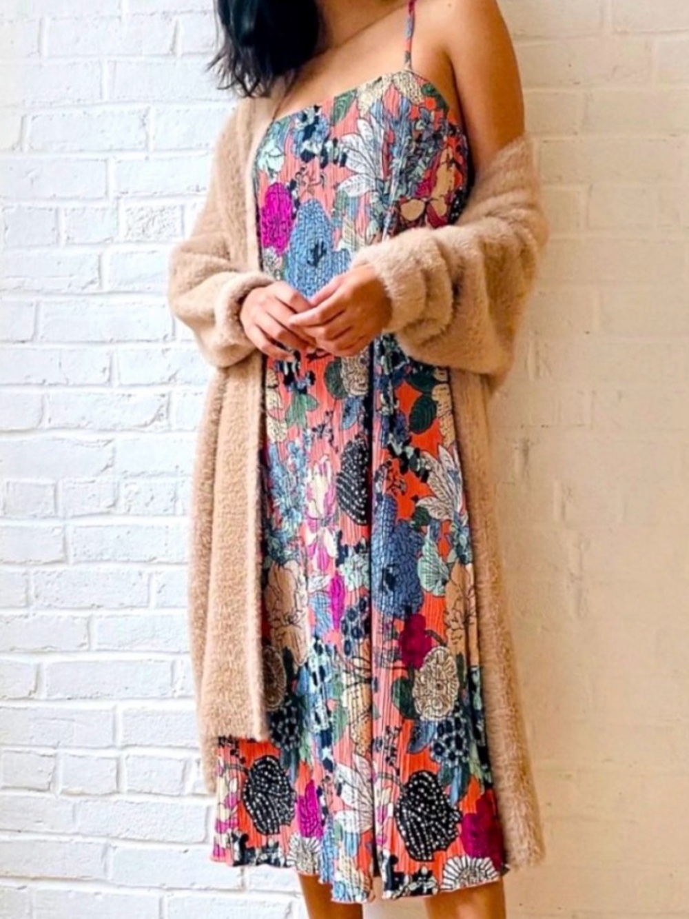 Anthropologie Women's Deva Plisse Midi Slip Dress Sz LP